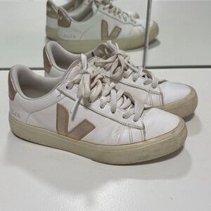 Veja White and gold Casual Sneakers size 38 or us 7